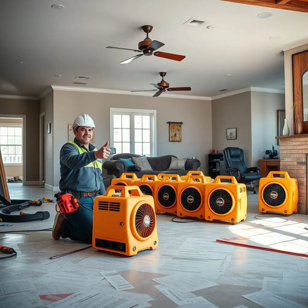A Mason Restoration technician using a moisture meter to check the base of a wall in a Port Wentworth home after a sewage backup.