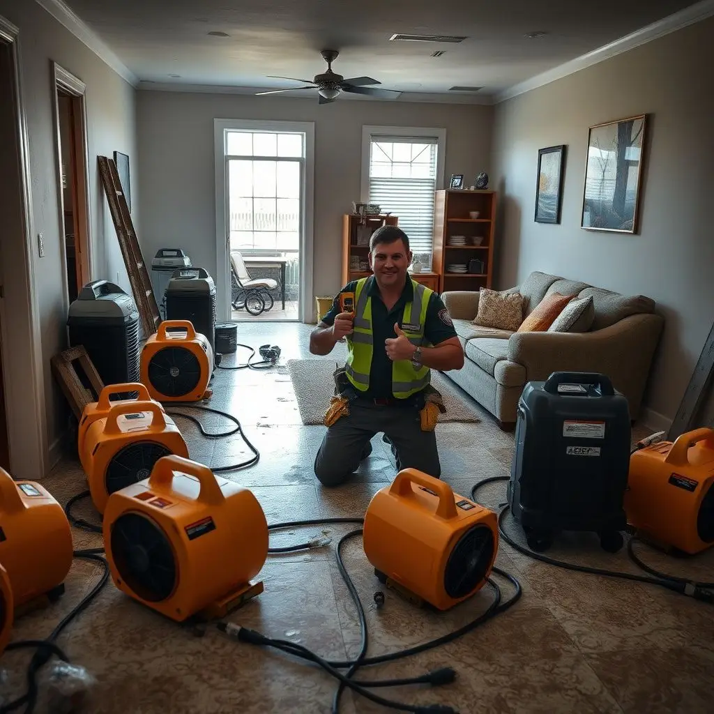 An IICRC-certified technician using a moisture meter to check for hidden dampness in a Georgetown home's drywall.