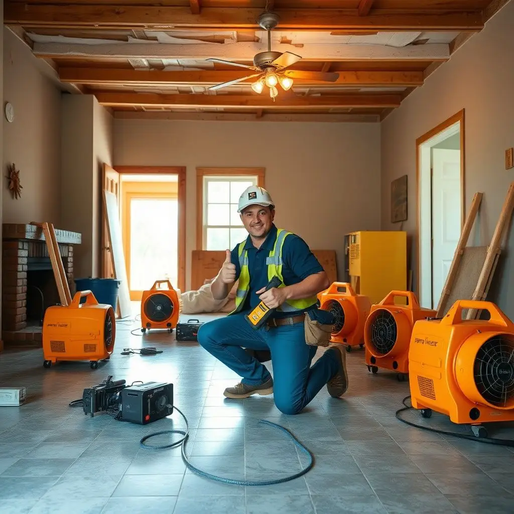 A technician using a moisture meter to check the base of a wall in a Rincon home, ensuring the structural drying process is complete.