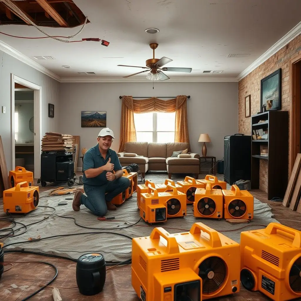 A technician using a moisture meter to check for hidden water damage behind a Bloomingdale home's drywall after a storm.